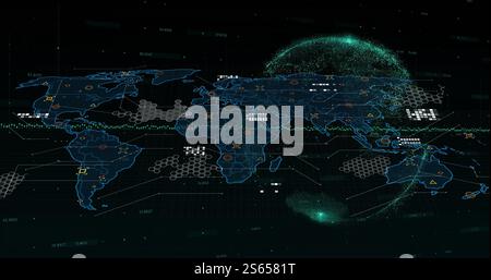 Global network connections and data visualization image over world map Stock Photo