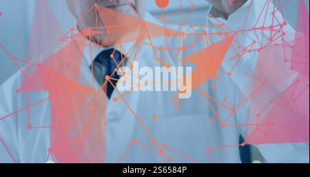 Image of network of connections over caucasian male scientist in laboratory Stock Photo