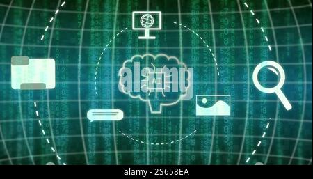 Image of digital brain with ai text over binary coding Stock Photo