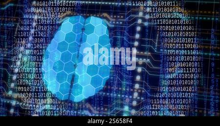Image of digital brain with connections over binary coding Stock Photo