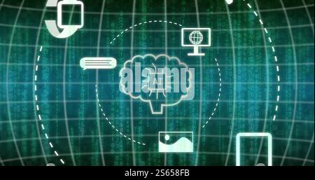 Image of digital brain with ai text over binary coding Stock Photo