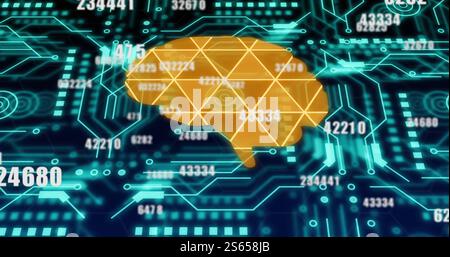 Image of digital brain with data processing over connections Stock Photo