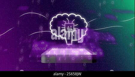 Image of digital brain with ai text over binary coding Stock Photo