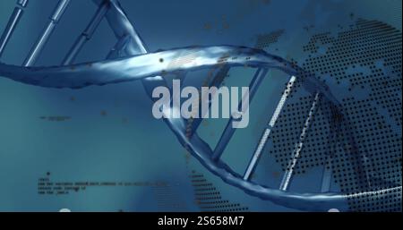 Image of digital data processing, globe over dna strand Stock Photo