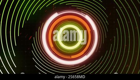 Image of scope scanning over spinning lines on black background Stock Photo