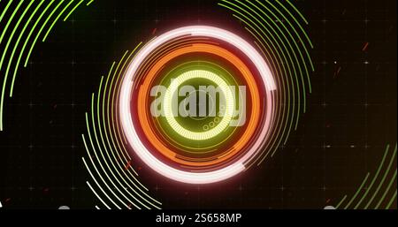 Image of scope scanning over spinning lines on black background Stock Photo
