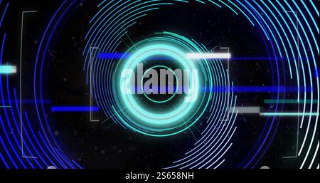 Image of scope scanning over spinning lines on black background Stock Photo