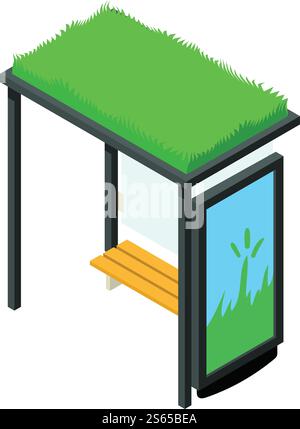 Green bus stop icon. Isometric of green bus stop vector icon for web design isolated on white background. Green bus stop icon, isometric style Stock Vector