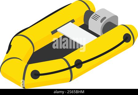 Inflatable motor boat icon. Isometric of inflatable motor boat vector icon for web design isolated on white background. Inflatable motor boat icon, isometric style Stock Vector