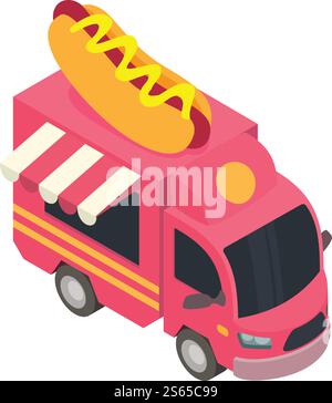 Street hot dog truck icon. Isometric of street hot dog truck vector icon for web design isolated on white background. Street hot dog truck icon, isometric style Stock Vector