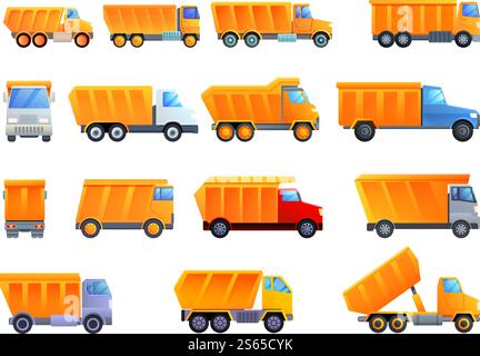 Tipper icons set. Cartoon set of tipper vector icons for web design. Tipper icons set, cartoon style Stock Vector
