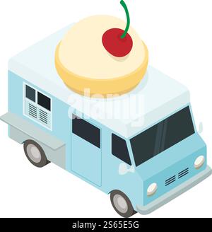 Food dessert truck icon. Isometric of food dessert truck vector icon for web design isolated on white background. Food dessert truck icon, isometric style Stock Vector
