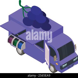 Grape and wine truck icon. Isometric of grape and wine truck vector icon for web design isolated on white background. Grape and wine truck icon, isometric style Stock Vector