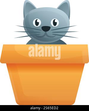Homeless cat in box icon. Cartoon of homeless cat in box vector icon for web design isolated on white background. Homeless cat in box icon, cartoon style Stock Vector
