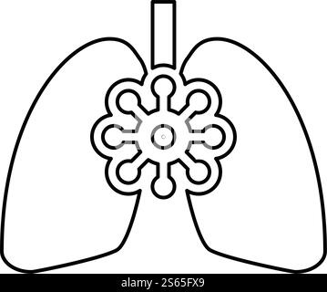 Coronavirus damaged lungs Virus corona atack Eating lung concept Covid 19 Infected tuberculosis icon outline black color vector illustration flat style simple image. Coronavirus damaged lungs Virus corona atack Eating lung concept Covid 19 Infected tuberculosis icon outline black color vector illustration flat style image Stock Vector