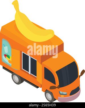 Banana juice truck icon. Isometric of banana juice truck vector icon for web design isolated on white background. Banana juice truck icon, isometric style Stock Vector