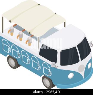 Beer truck icon. Isometric of beer truck vector icon for web design isolated on white background. Beer truck icon, isometric style Stock Vector