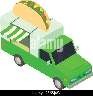 Mexican food truck icon. Isometric of mexican food truck vector icon for web design isolated on white background. Mexican food truck icon, isometric style Stock Vector