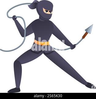 Fighting asian ninja icon. Cartoon of fighting asian ninja vector icon for web design isolated on white background. Fighting asian ninja icon, cartoon style Stock Vector