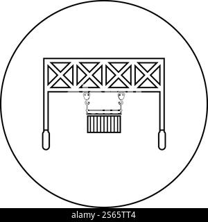 Port loader Railway crane with cargo container Lifting goods Logistic technology Terminal service icon in circle round outline black color vector illustration flat style simple image. Port loader Railway crane with cargo container Lifting goods Logistic technology Terminal service icon in circle round outline black color vector illustration flat style image Stock Vector