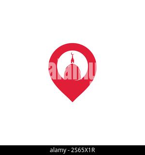 Mosque Point Logo Design Template. Mosque location icon design. Stock Vector
