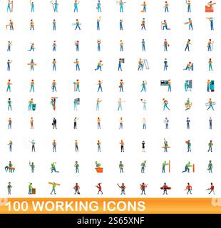 100 working icons set. Cartoon illustration of 100 working icons vector set isolated on white background. 100 working icons set, cartoon style Stock Vector