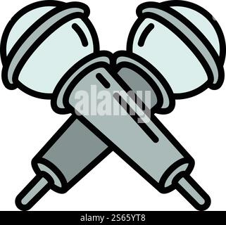 Crossed microphone icon. Outline crossed microphone vector icon for web design isolated on white background. Crossed microphone icon, outline style Stock Vector