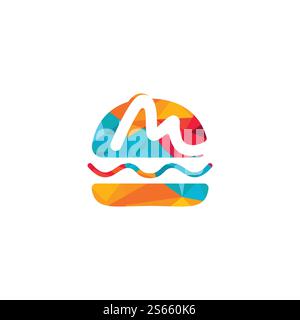 Letter M Burger vector logo design. Burger cafe logo. Stock Vector