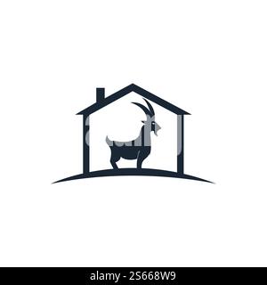 Goat home Logo Template vector design. A beard goat logo concept. Stock Vector