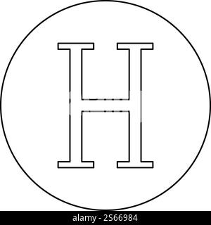 Eta greek symbol capital letter uppercase font icon in circle round outline black color vector illustration flat style simple image. Eta greek symbol capital letter uppercase font icon in circle round outline black color vector illustration flat style image Stock Vector