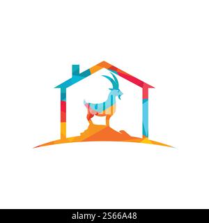 Goat home Logo Template vector design. A beard goat logo concept. Stock Vector