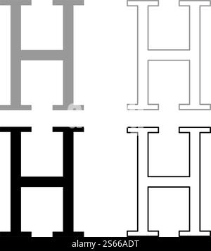 Eta greek symbol capital letter uppercase font icon outline set black grey color vector illustration flat style simple image. Eta greek symbol capital letter uppercase font icon outline set black grey color vector illustration flat style image Stock Vector