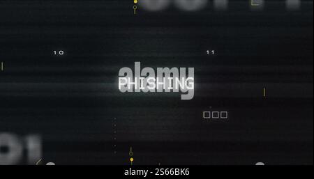 Image of binary coding data processing over phishing text Stock Photo