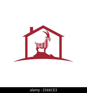 Goat home Logo Template vector design. A beard goat logo concept. Stock Vector