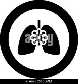 Coronavirus damaged lungs Virus corona atack Eating lung concept Covid 19 Infected tuberculosis icon in circle round black color vector illustration flat style simple image. Coronavirus damaged lungs Virus corona atack Eating lung concept Covid 19 Infected tuberculosis icon in circle round black color vector illustration flat style image Stock Vector