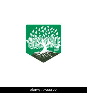 Tree root logo vector design illustration. Tree of Life logo design inspiration. Stock Vector