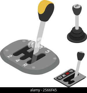 Gearbox icons set. Isometric set of gearbox vector icons for web design isolated on white background. Gearbox icons set, isometric style Stock Vector