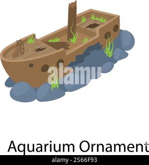 Aquarium ornament ship icon. Isometric of aquarium ornament ship vector icon for web design isolated on white background. Aquarium ornament ship icon, isometric style Stock Vector