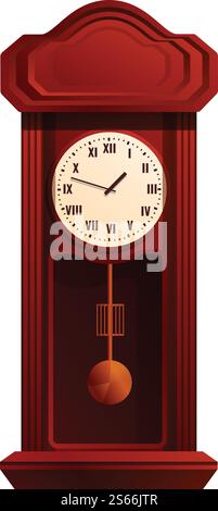 Wooden pendulum clock icon. Cartoon of wooden pendulum clock vector icon for web design isolated on white background. Wooden pendulum clock icon, cartoon style Stock Vector