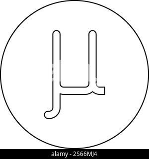 Mu greek symbol small letter lowercase font icon in circle round outline black color vector illustration flat style simple image. Mu greek symbol small letter lowercase font icon in circle round outline black color vector illustration flat style image Stock Vector