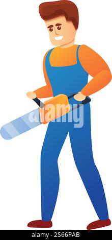 Repairman with chainsaw icon. Cartoon of repairman with chainsaw vector icon for web design isolated on white background. Repairman with chainsaw icon, cartoon style Stock Vector