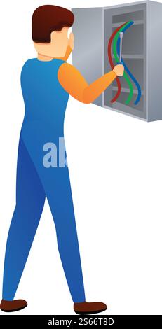 Repairman in electric box icon. Cartoon of repairman in electric box vector icon for web design isolated on white background. Repairman in electric box icon, cartoon style Stock Vector