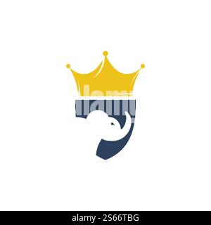 Elephant king vector logo design. Elephant with crown icon template. Stock Vector
