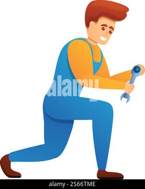 Repairman wrench key icon. Cartoon of repairman wrench key vector icon for web design isolated on white background. Repairman wrench key icon, cartoon style Stock Vector