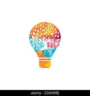 Bulb lamp Tree Roots vector logo design. Eco Energy Vector Logo Template. Stock Vector