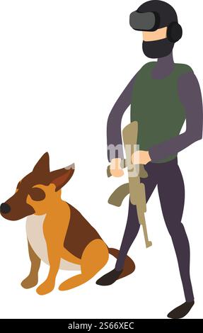 Police cynologist dog icon. Isometric of police cynologist dog vector icon for web design isolated on white background. Police cynologist dog icon, isometric style Stock Vector