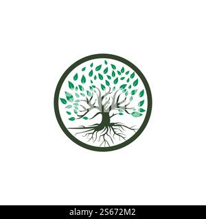 Tree root logo vector design illustration. Tree of Life logo design inspiration. Stock Vector