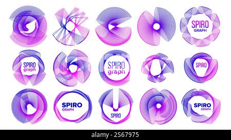 Spirograph Abstract Ornamental Symbols Set Vector. Spirograph Modify For Money Design And Voucher, Currency And Gift Certificate, Coupon And Banknote, Diploma And Check Note Template Illustrations. Spirograph Abstract Ornamental Symbols Set Vector Illustrations Stock Vector