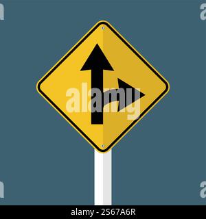 Right turn split sign isolated on grey sky background.Vector illustration Stock Vector