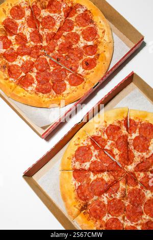 Pepperoni Pizza on a Box Stock Photo